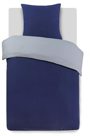 Vision - Parure de lit Réversible - 100% Coton Flanelle - Bleu/Gris - Set de Housse de Couette 140 x 200 cm avec 1 taie d'oreiller pour lit 1 Personne - Flanelle: Doux et Chaud - Oekotex