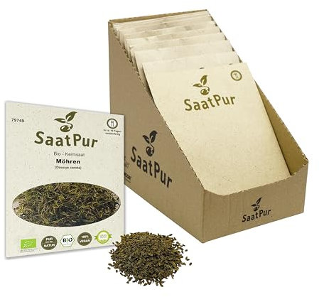 SaatPur Bio Keimsprossen - Möhren Sprossen Keimsaat, Microgreenn - Kleines Tray mit 20 Portionstüten je 15g