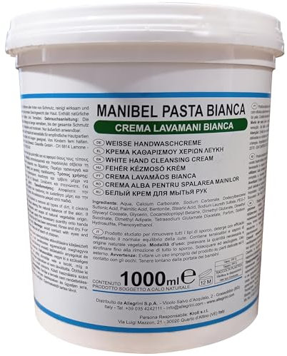 Allegrini Manibel Pasta Lavamani Bianca Sapone Mani Professionale per Officina Profumato ed Emolliente Rimuove Grasso Olio Catrame Inchiostro e Vernice 1000 ml