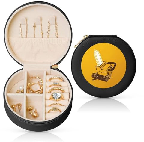 GaxfjRu Cute Crying Chainsaw Travel Jewelry Case Organizer - Engagement Ring Box for Men and Women - PVC Leather with Velvet Lining
