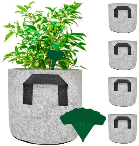 MaibaoteMbt Sac de Plantation, 5 Pièces Non Tissé Sacs à Plantes, Sacs de Culture avec Poignées, Sacs de Plantation de Légumes, Plantes Sac de Croissance, pour Pommes de Terre, Tomates, Fraises