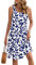 AUSELILY Robe d'été sans Manches pour Femmes Midi Robes de Plage décontractées Robe d'été légère à Volants avec Poches pour Femmes Feuilles Bleu Marine M