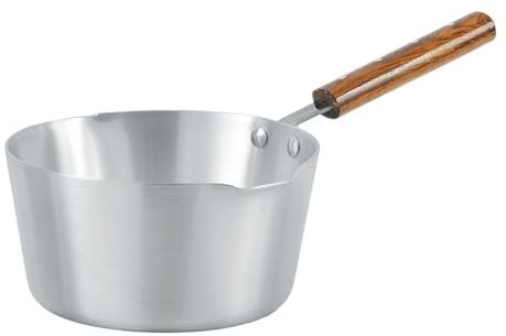 Induction Base Milk pan Saucepan Coffee Pot Boiling Tea Pan Aluminium Saucepot with Long Wooden Handle & Pouring Lip (16cm)