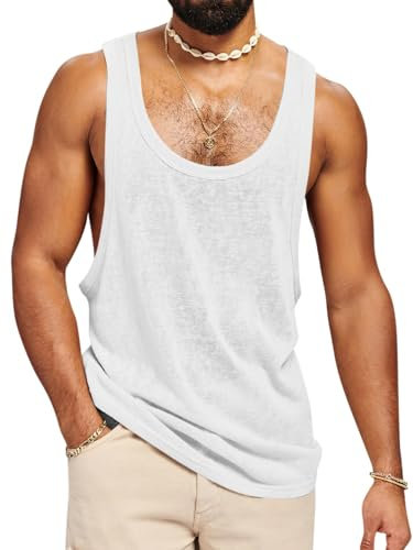 Runcati Tank Top Herren Ärmelloses Muskelshirt Fitness Gym Training Sport Unterhemd Männer Baumwolle Bodybuilding Loose T-Shirt,Weiß,L