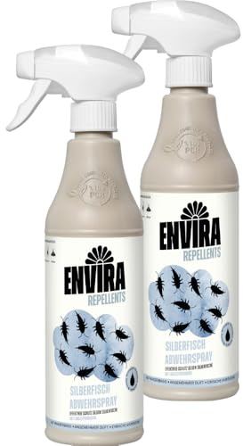 Envira Silberfisch Spray 2 x 500 ml - Hochwirksames Abwehrspray gegen Silberfische & Papierfische mit Langzeitwirkung - Effektive Alternative zu Falle & Köderdose - Dezenter Zitrusduft, geruchsarm