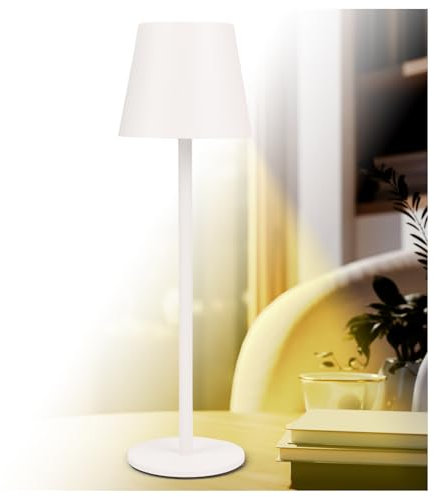 AddLiving LED Tischlampe | Kabellose Nachttischlampe | Tischleuchte für Wohnzimmer, Schlafzimmer, Büro | Touch-Lampe dimmbar | USB-C Aufladbar | 3 Lichtfarben | 56 LEDs | Wetterfest IP44 (Weiß)