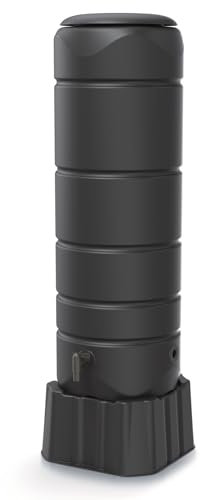 Regenwassertonne Regentonne Regenbehälter Regentank Regenfass Rund Wassertank mit Standfuss Deckel und Wasserhahn 110L Anthrazit