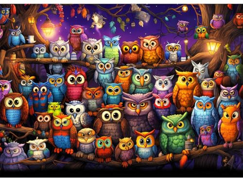 HUADADA Puzzle 1000 Teile-Puzzle 1000 Teile Erwachsene-Eule Klassische Puzzles Geschenk