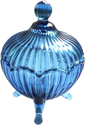 PGPAYH Sugar Bowl,Sugar Container,Sugar Jar,Retro Crystal Blue Glass Candy Jar with Lid Food Storage Jar Sugar Bowl Decorative Jar