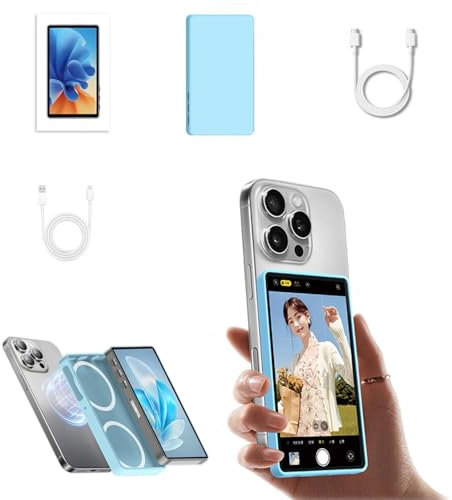Shimbol CP5 Lite, Monitor Selfie Magnetico Full HD 1080p - Monitor Wireless Dual-band, Fotocamera Posteriore per Live Vlogging e TikTok (Custodia Blu)