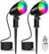 LINKE Spot LED Extérieur RGBW Télécommande 20W 2PC 1880LM Blanc Froid 6500K 10 Couleurs/30 Modes/6 Luminosités Réglables IP66 Étanche Éclairage Extérieur LED à Piquer pour Jardin, Terrasse, Chemin