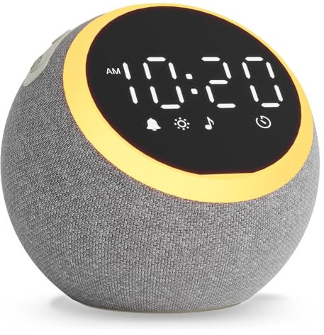 HUO JI Soundmaschine für Weißes Rauschen – 25 Entspannungsklänge, 5W-Lautsprecher, dimmbarer Schlafzimmer-Wecker mit Nachtlicht, Alarmfunktion, Sleep-Timer Altersgruppen.