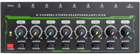 Wzxksoac Amplificador de Auriculares Estéreo Mini de 8 Canales HA800S Pro Amplificador de Audio Ultracompacto con Adaptador de Corriente con Enchufe de la UE