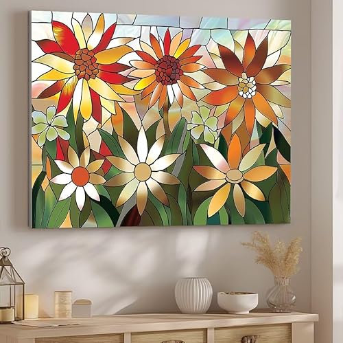 Malen Nach Zahlen Erwachsene Blume Malen Nach Zahlen Klein, DIY Ölgemälde Leinwand Set mit 3 Pinsel und Acrylpigment Bastelset Erwachsene Frauen Home Dekoration Geschenk 35x50cm Ohne Rahmen Glas J-292