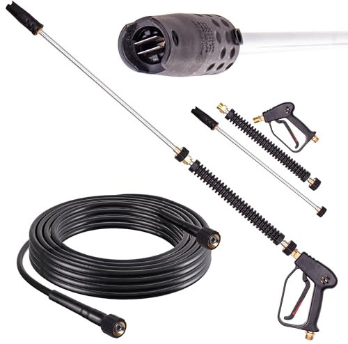 Pistola de Alta presión M22x1,5 AG Lanza Boquilla Ajustable con Manguera de Alta presión 10m Compatible con Manguera de Tubo de Chorro de hidrolimpiadora Kärcher Kränzle