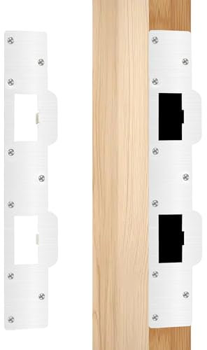 Double Holes Door Latch Plate, Adjustable Deadbolt Strike Plate for Home Security, Upgraded 2 in 1 Strike Plates for Exterior Doors or Interior Doors (White)