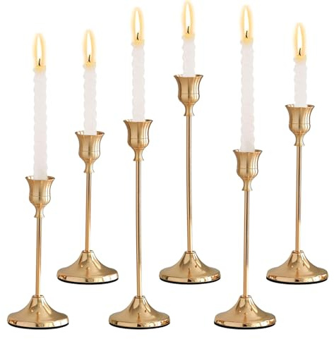 JurciCat Kerzenständer Gold Dekorativer Vintage Kerzenhalter Stabkerzenhalter Tischdeko 16/19/22cm für Party Hochzeit Deko Tabelle Coming of Age Zeremonie Geburtstagsfeiern (Gold 6 Stück)