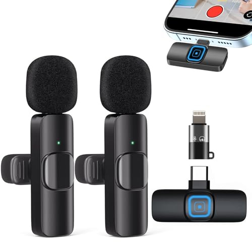 Wireless Microphones, Wireless Lavalier Microphone for iPhone/iOS/Android, Mic with 3 Level Noise Reduction Auto Sync for Recording, Plug-Play Bluetooth Microphone, Live Streaming, YouTube TikTok