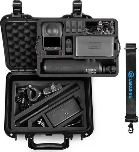 LEKUFEE Portable Waterproof Hard Case for DJI Osmo 360 Camera,Adventure Combo, Action Camera, Battery, Charger, DJI Mic 3/2/Mini, More Accessories(Case Only)-Black