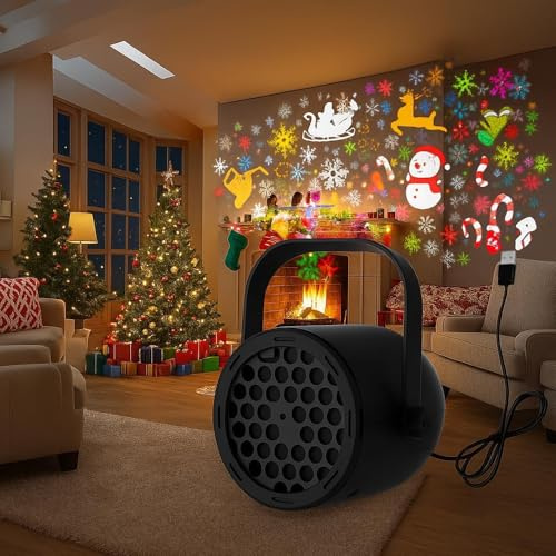 Weihnachtsprojektor mit 16 Motiven, LED Weihnachtslicht für Innen & Außen - Automatische 360° Rotation - Wassergeschützt IP44 - Inkl. Fernbedienung & Timer - Deko für Haus & Garten (schwarz)