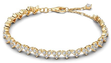 PANDORA Damen-Armband Herz Dreifacher Stein Goldfarben 564390C01