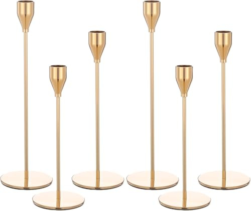 Set mit 6 goldenen Kerzenhaltern, französische Kerzenhalter für Spitzkerzen, Kerzenhalter passend für 3/4 Zoll Dicke Kerzen, Kerzenhalter für Hochzeit, Party, Heim, Abendessen bei Kerzenschein