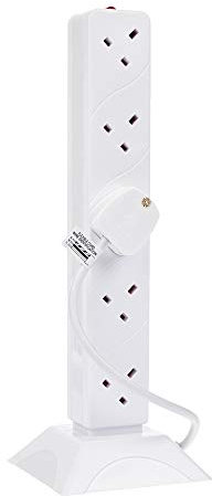 Invero® 10 Way Gang Tower Mains Power Extension Socket Adapter 2M Metre British Approved Lead UK Plug - White