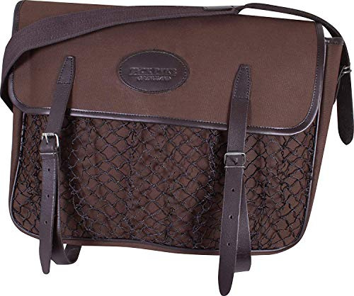 JACK PYKE Heavy Cotton Canvas Game Bag – Hunting Shoulder Bag with Leather Straps, Buckle Fastening, Washable Lining & Net Front Pouch – Durable Shooting & Game Carry Bag for Outdoor Use
