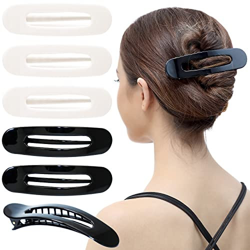 RC ROCHE 6 Stück Libellenspange Flach Haarspange Haarklammer für Damen Ovale Starker Halt Mädchen Clip, Medium Schwarz und Weiß