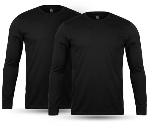 Pack de 2 camisetas térmicas de manga larga para hombre, ropa interior de 0,45 tog, tallas S-XXL, Negro, L
