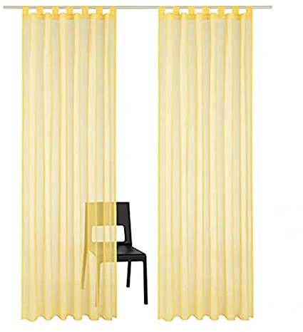 SIMPVALE 2 Panels Durchsichtiger Vorhang – Klassischer Massiver Voile-Vorhang mit Schlaufe Oben – für Schlafzimmer, Wohnzimmer, Balkon, 140 x 225cm, Gelb