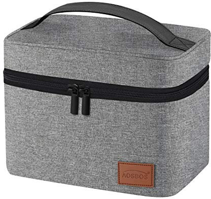 Kühltasche Klein Leicht Lunch Tasche Isoliertasche zur Arbeit Schule Faltbar Wasserdicht Reißverschluss 7,5L Grau