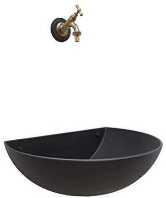 FONDERIA BONGIOVANNI | Wandwanne Modell Venezia | Gartenbrunnen außen | Waschbecken Fontana Parete |Grau Gusseisen Haus | Garten Balkon | Gartenbrunnen | Wasserhahn Messing brüniert
