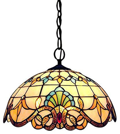 Pendelleuchte Pendellampe Esstisch Esszimmer Tiffany Stil Vintage E27 Hängelampe 2-Flammig Höheverstellbar Glasmalerei Schatten Wohnzimmerlampe Innen Schlafzimmer Toilette Dekor Lampe,φ40CM