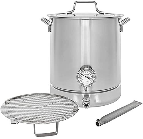 30L Acciaio Inossidabile Bollitore Per Brodo Per La Birra Fatta in Casa, Pentole Per La Casa Con Coperchio E Termometro Per La Produzione Di Birra Cucinando E Bollitura (Argento)