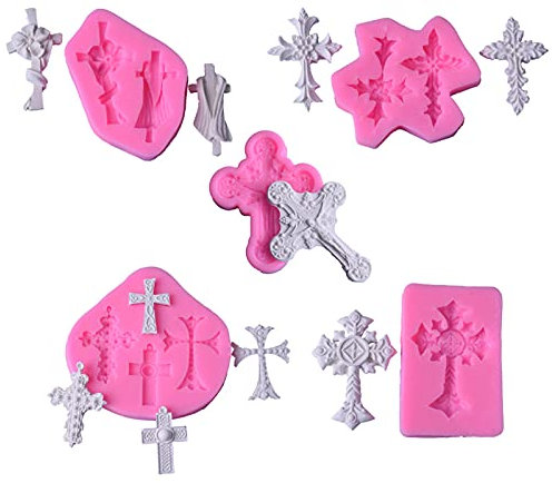HsentimenH Chocolate Fondant Molde Molde de Goma de Mascar de Silicona En forma de cruz Silicona Moldes para Dulces, Chocolate, Fondant, Herramienta de Bricolaje para Decoración de Pasteles, 5 piezas