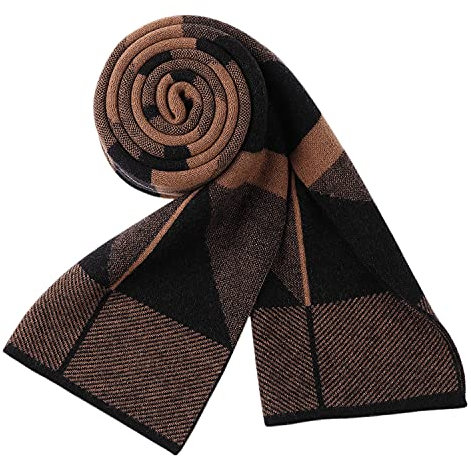 WANYING Herren Strickschal 6% Wolle Gestrickter Schal Winter Herbst Herrenschal Wolleschal Elegant Gentleman - Triangel Muster Schwarz & Braun