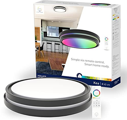 tint Smarte LED-Deckenleuchte KEA – Steuerbar per Alexa oder Fernbedienung – Dimmbare Beleuchtung mit weißem (1800-6500 K), farbigem RGB und indirektem Licht, 22 W – Ø 42 cm
