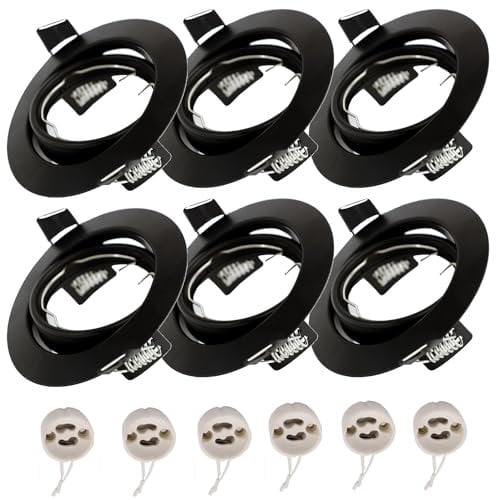 Yodave 6 x Einbaustrahler Rahmen Rund Nickel mit 6 x GU10 Fassung Einbaurahmen Schwenkbar (Schwarz)