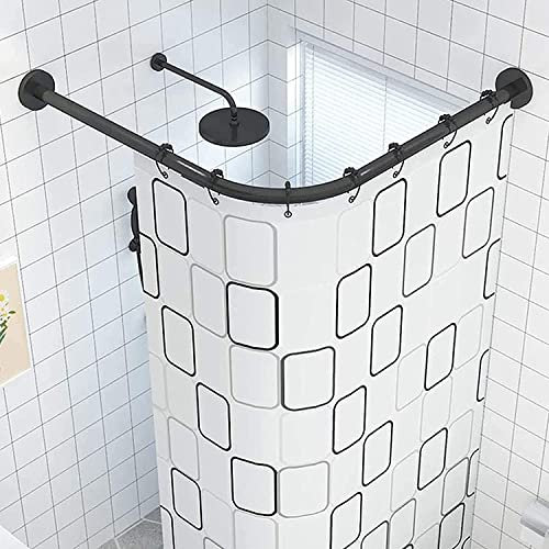 Barra de Cortina de Ducha L, Barra de Cortina de Ducha sin taladrar, Barra telescópica de Acero Inoxidable,Barra de Cortina de Ducha Curvada con Ventosas Sin Taladrar Ra(Size:70 to 95cm x 90 to 130cm)