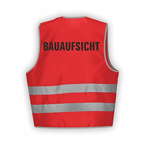 Fassbender-Druck WARNWESTEN - Sicherheitsweste ROT Warnweste nach EN ISO 20471 zertifiziert - Warn Weste für BAUAUFSICHT - Unisex mit hochwertigem Reflektorstreifen (ROT I 3XL/4XL I 10er Set)