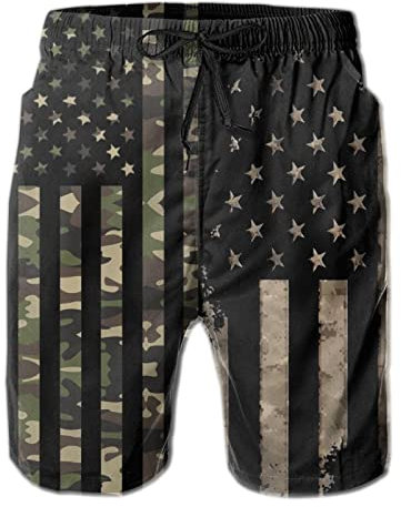 UOER Amerikanische Flagge Herren Badehose Schwarz USA Flagge Badeshorts US Flagge Board Shorts Badeanzüge Amerika Strandshorts, USA-Flagge im Used-Look, XL