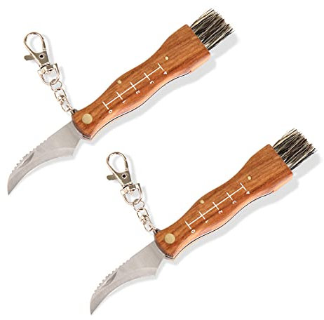 Flanacom Pilzmesser mit Bürste/Pinsel und Lineal zum aufklappen aus rostfreiem Edelstahl - hochwertiges kleines Taschenmesser Klappmesser für Outdoor und Camping (2x Messer)