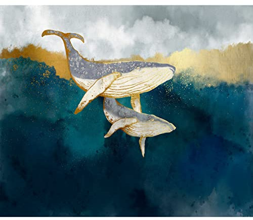 decomonkey Fototapete Walfisch Abstrakt 150x105 cm Design Tapete Fototapeten Tapeten Wandtapete moderne Wand Schlafzimmer Wohnzimmer Deko Modern Ozean Fisch Wal Meer blau