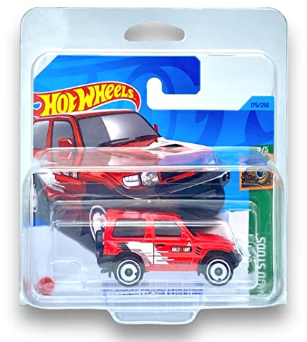 Hot Wheels Mitsubishi Pajero Evolution (rot) 3/4 Mud Studs – 2023–175/250 (kurze Karte) – wird in einer Klas-Autohalter-Schutzhülle geliefert – HKG47
