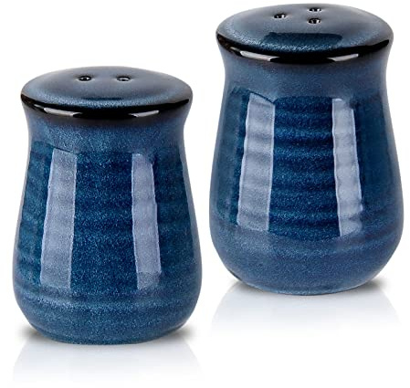 Hasense Ceramic Salt and Pepper Shakers,Navy Farmhouse Salt Shaker set of 2, Vintage Spice Shaker for Compact Cooking,Travel,BBQ, Kitchen and Resturant Decor,Blue