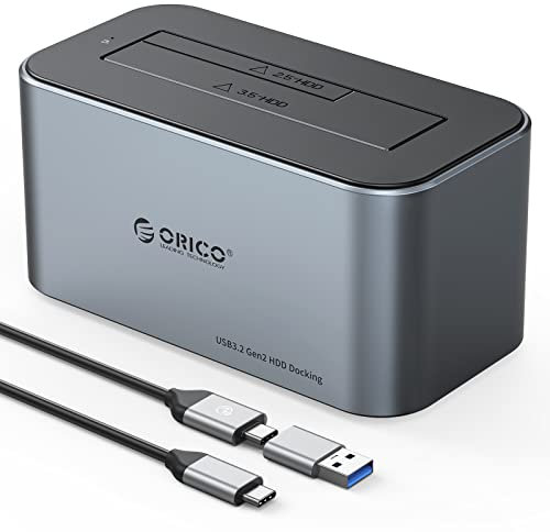 ORICO Hard Drive Docking Station, Aluminum USB C to SATA 3.0 (Real 6 Gbps) Hard Drive Enclosure with UASP for 2.5 or 3.5 Inch HDD with 12V 2A Power Supply, 18TB Support, Gray (6616C3)