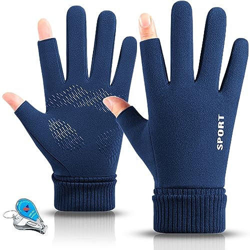 KXF Winter Warm Fingerless Gloves For Men Women Windproof Thermal Gloves with Thick Velvet Liner Lengthen Knit Cuff Fingerless Touchscreen Glove Handwarmers Mittens For Cycling Running