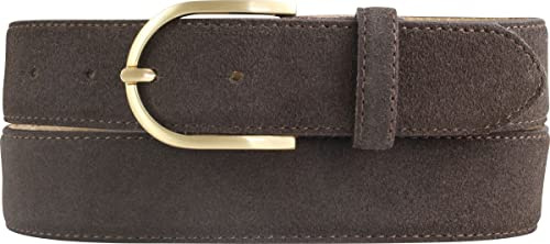 BELTINGER Damen-Gürtel aus Veloursleder 3,5 cm | Velour-Ledergürtel für Damen 35mm | Wildleder-Gürtel mit runder, goldener Gürtelschließe