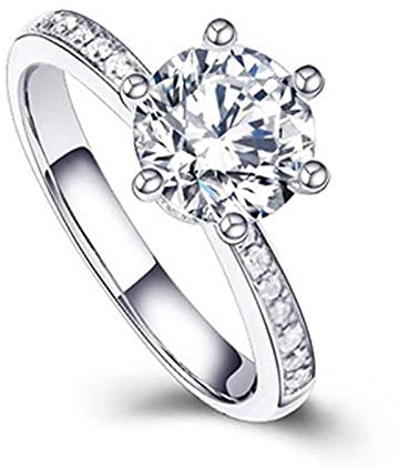 Whoiy Ringe Größe 52, Ringe Frauen Jahrestag Silber 6 Klauen Zirkon Kanal Ring Versilbert Stapelbare Comfort Fit Größe